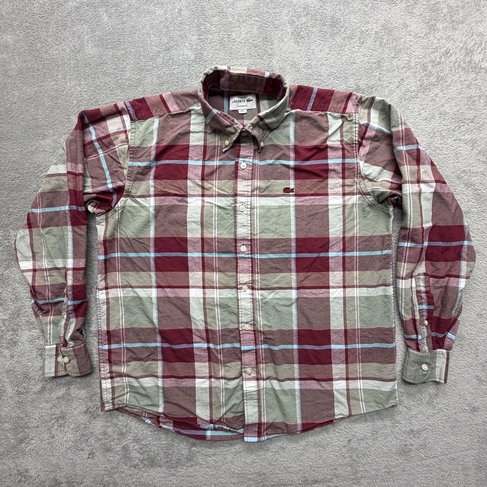 Lacoste Shirt Mens 2XL Red Plaid Button Up Long Sleeve Classic Fit Button-Down